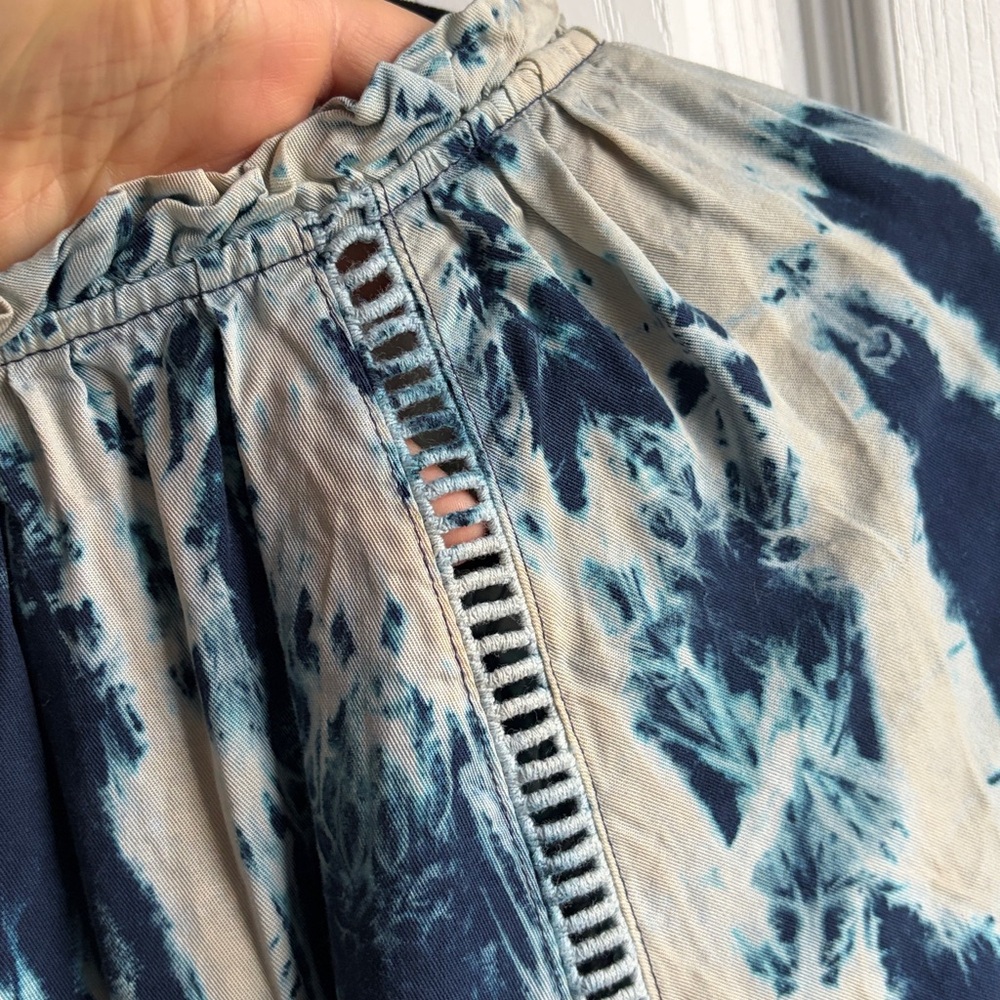 Knox Rose Women's XL Blue Tie Dye Blouse Ruffle Split Neckline Boho Peasant LS - Picture 6 of 13